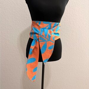Orange & Turquoise Leaf Print Wrap Belt Boho Chic Statement Accessory